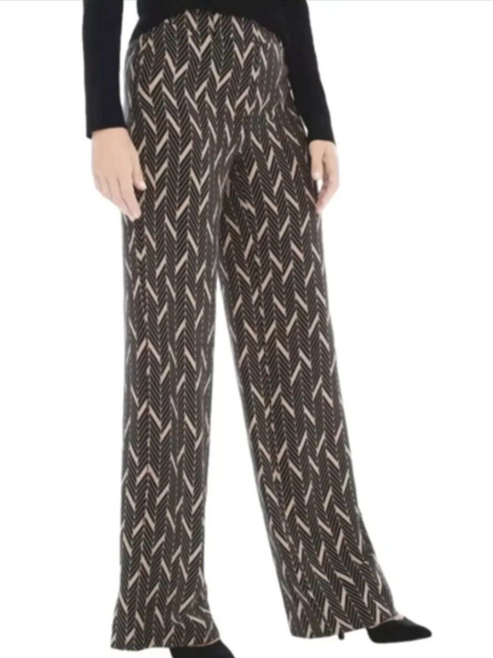 Chico's Ultimate Fit Elevated Miter Print Black & Tan Wide Leg Pant size 0.5P